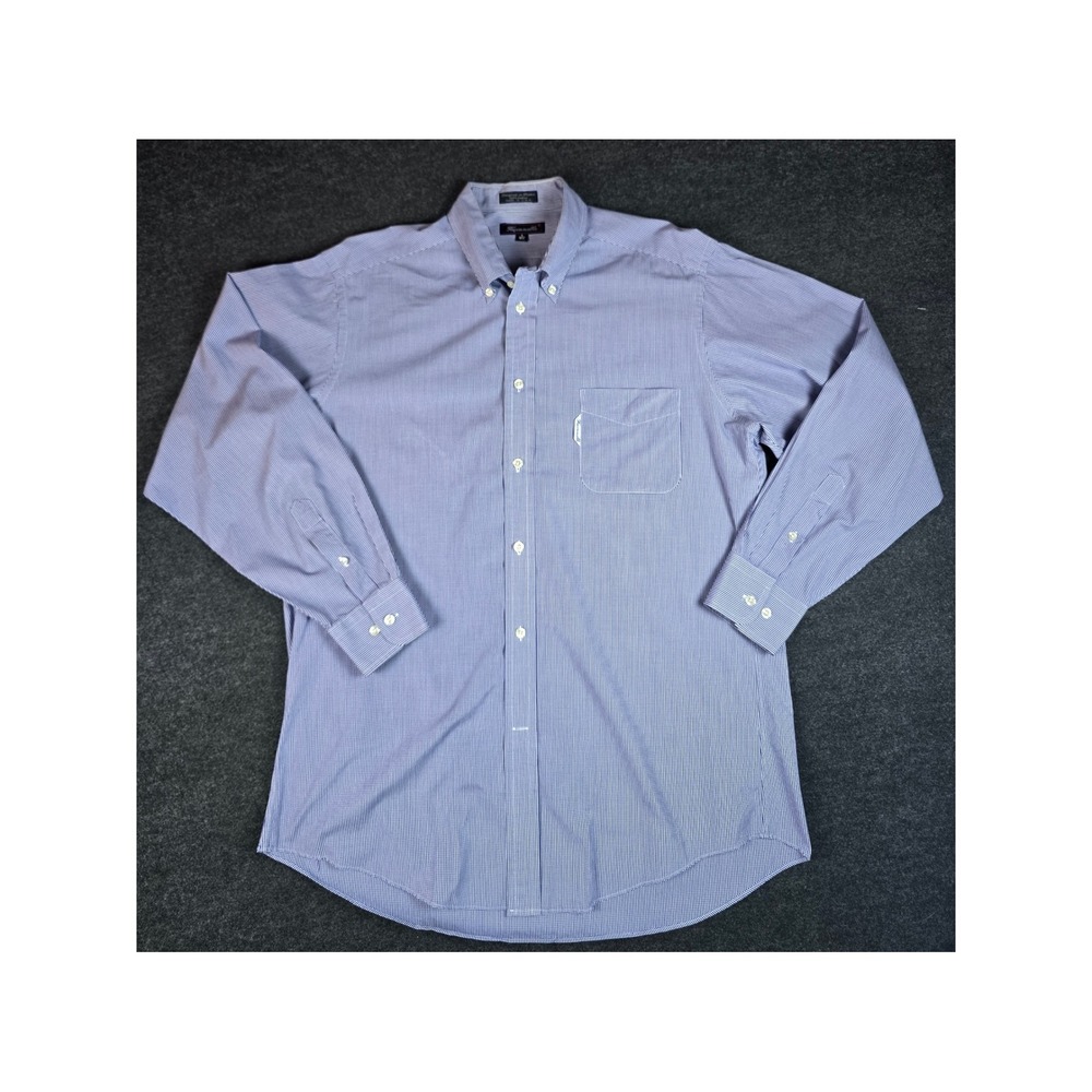 Vtg Faconnable Mens Blue White Plaid Button Down Long Sleeve Dress Shirt Size L